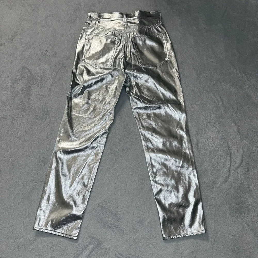NWT Gap Cheeky Straight High Rise Pants 28 6R Metallic Silver Faux Leather
